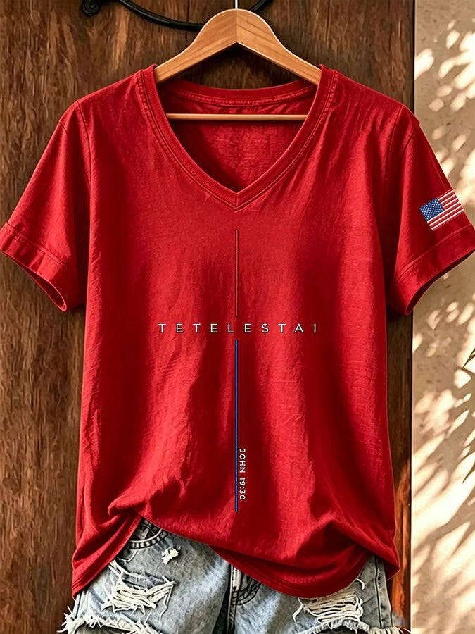 Women's Tetelestai John 19:30 Printed V-neck T-shirt