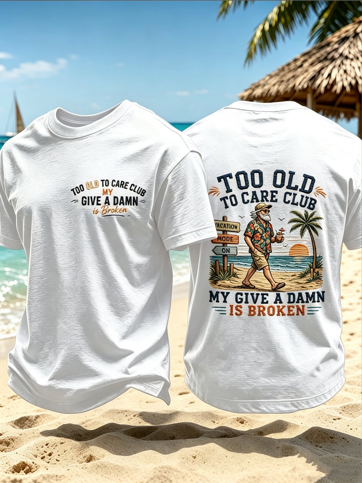 Men's Too Old To Care Printed Vintage Fashion Loose Short Sleeve T-Shirt