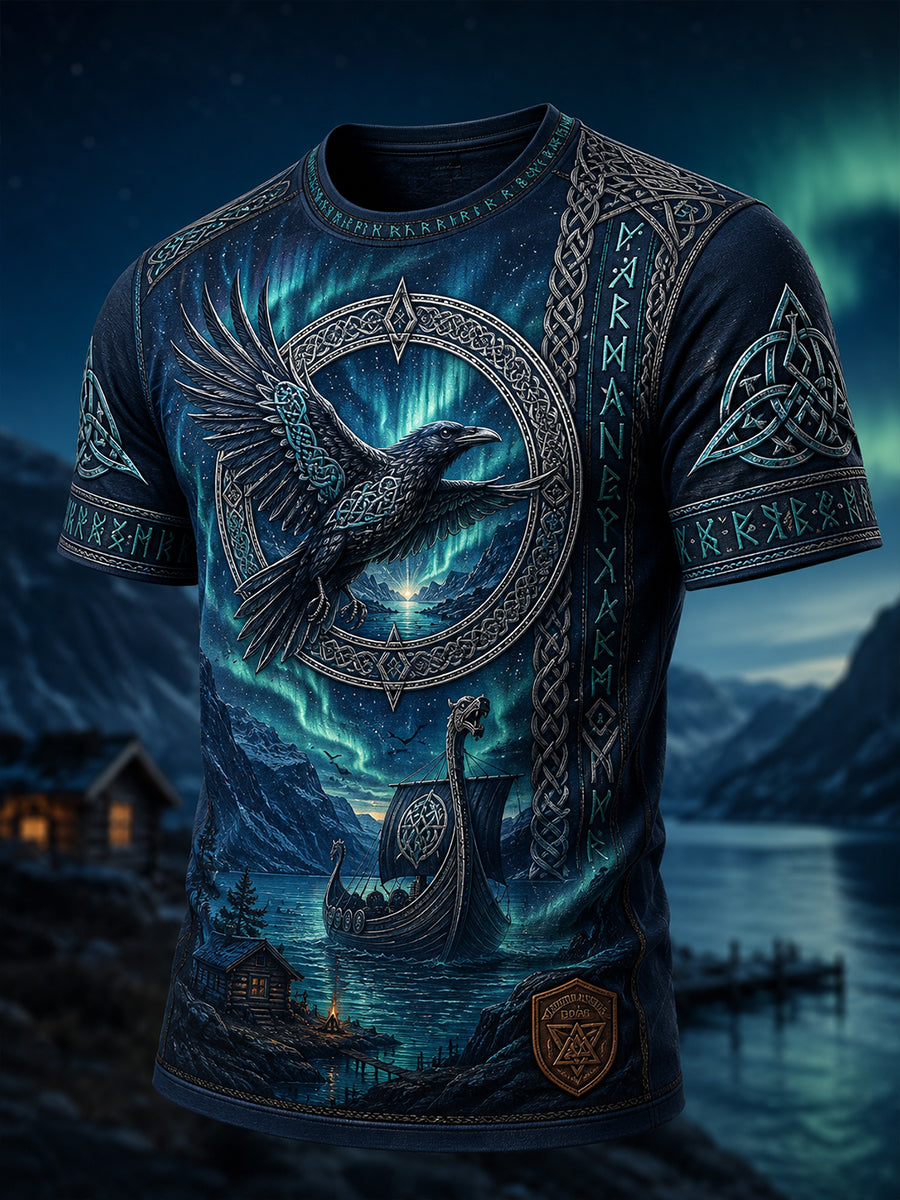 Vintage VikingNorse Art Print Casual T-Shirt