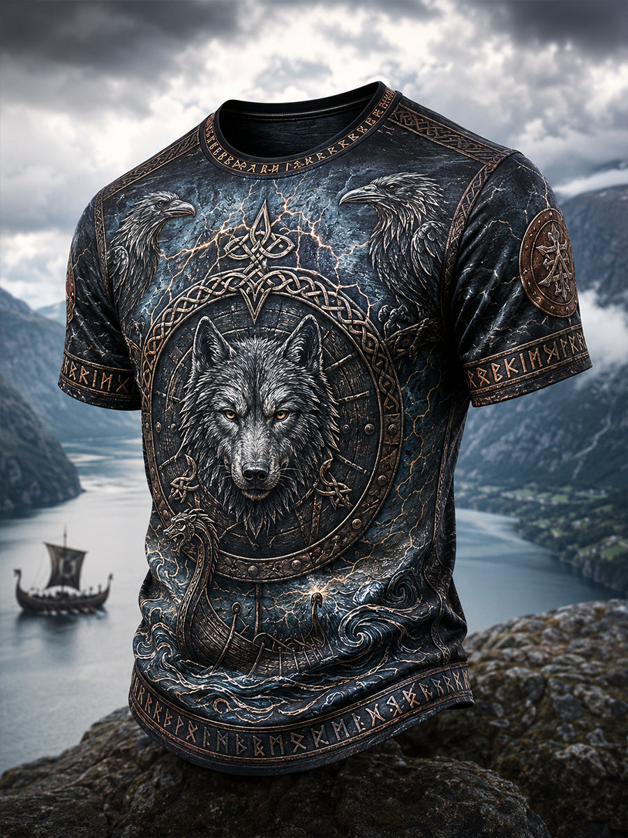 Vintage VikingNorse Art Print Casual T-Shirt