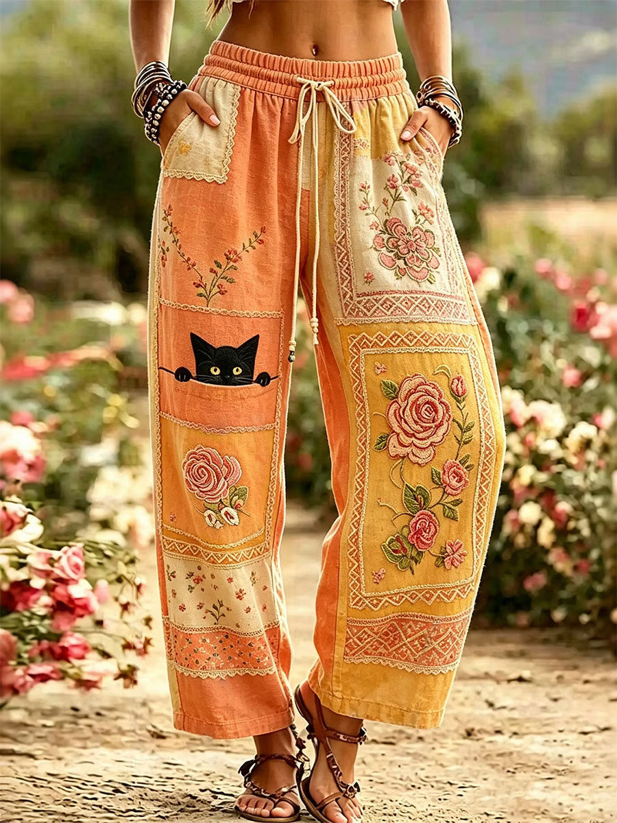 Women's elegant cotton and linen trousers