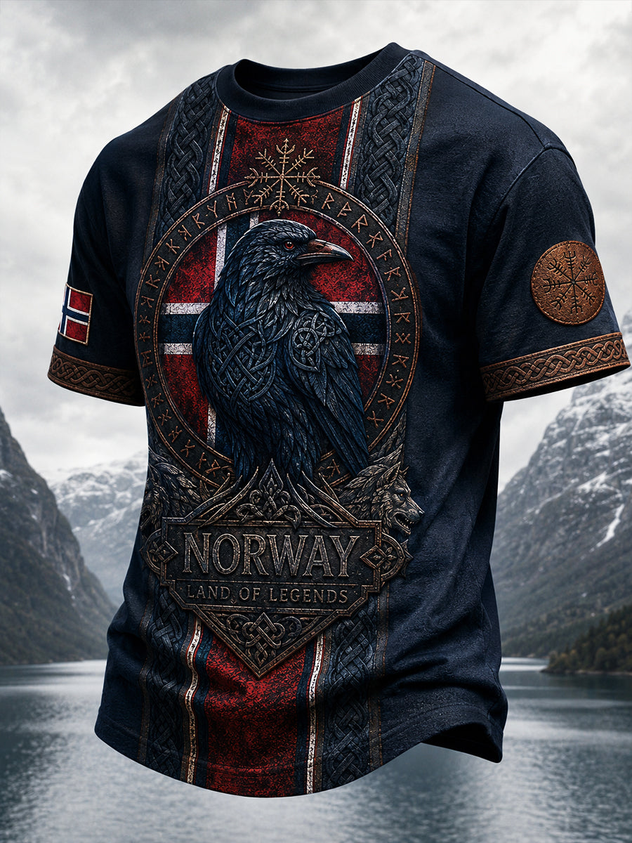 Casual T-Shirt With Vintage Norwegian VikingScandinavianNordic-Style Art Print