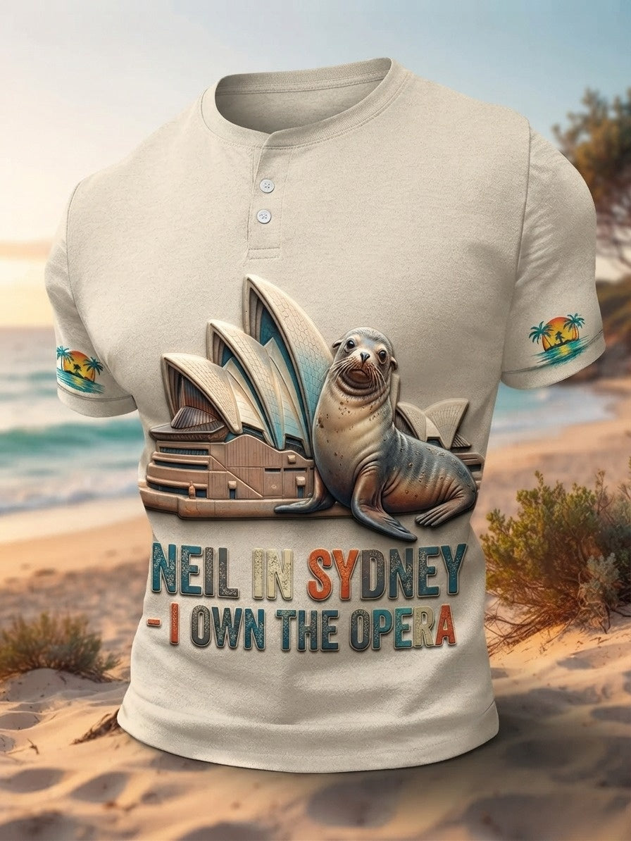 Men's Funny Neil The Seal Printed Casual Tops