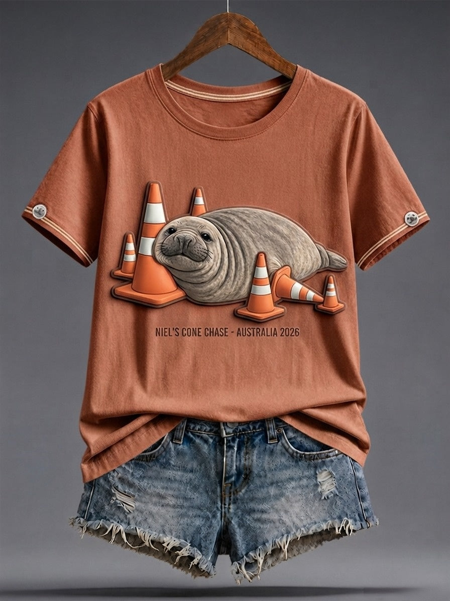 Women's Funny Neil The Seal Printed T-shirt