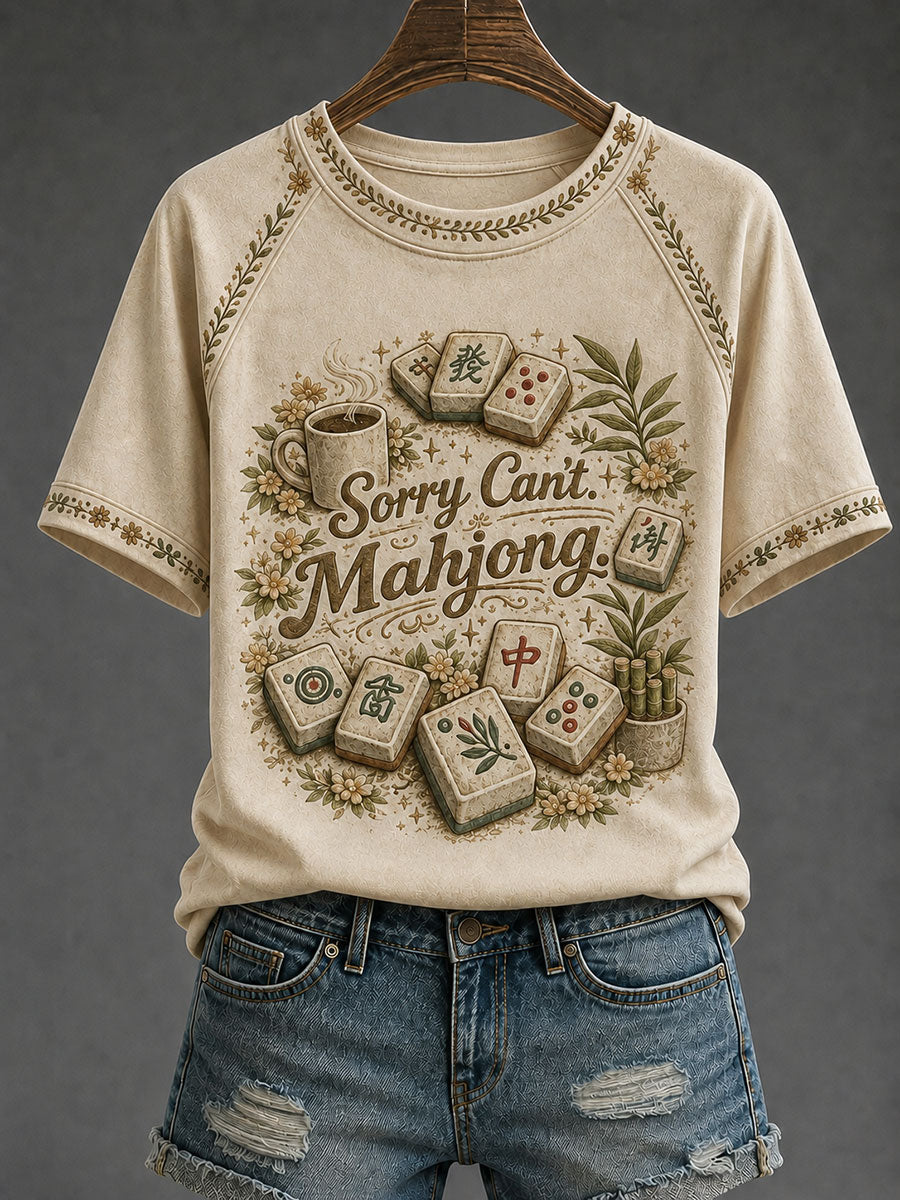 Women's Vintage Mahjong Print Casual T-Shirt