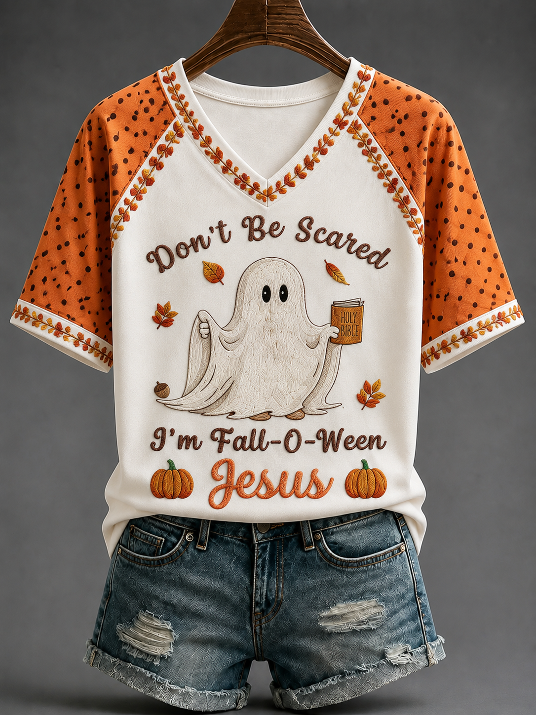 Women's Jesus V-neck Off-shoulder Short-sleeved T-shirt