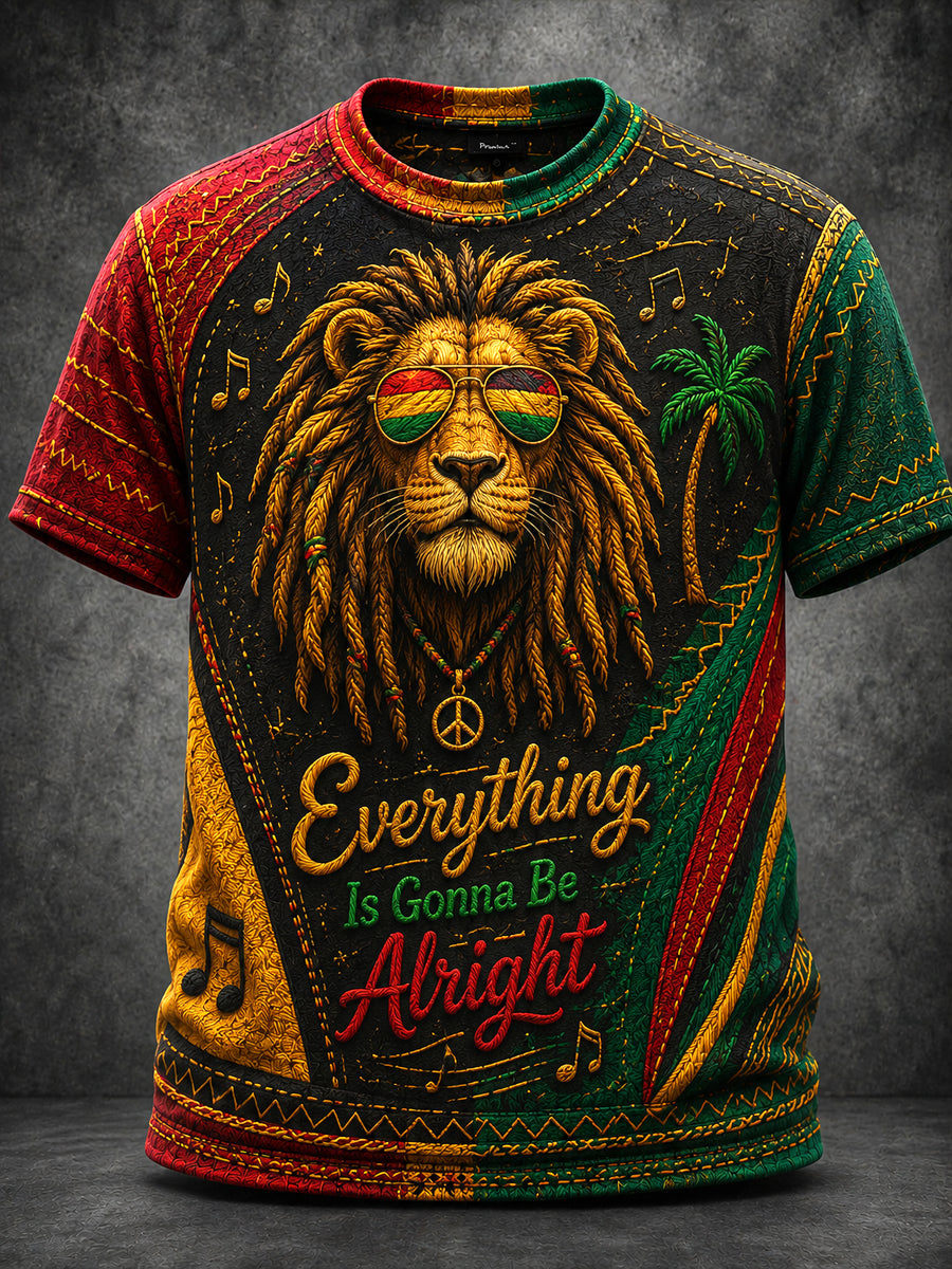 Retro Reggae-Style Lion Art Casual T-Shirt