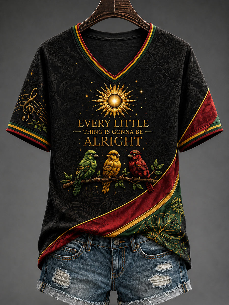 Women's Reggae V-Neck Off-Shoulder Short-Sleeved T-Shirt