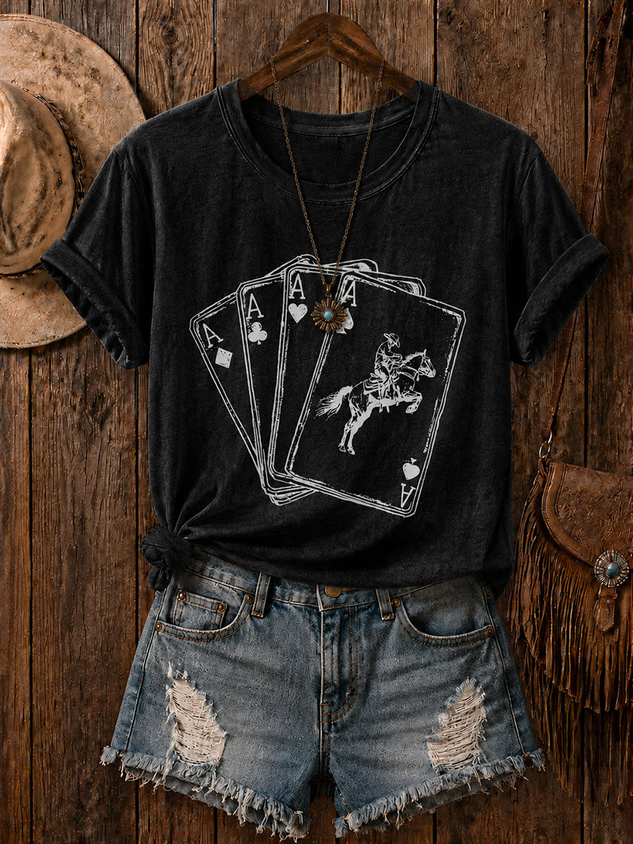 Women's Western Card Print Casual T-Shirt