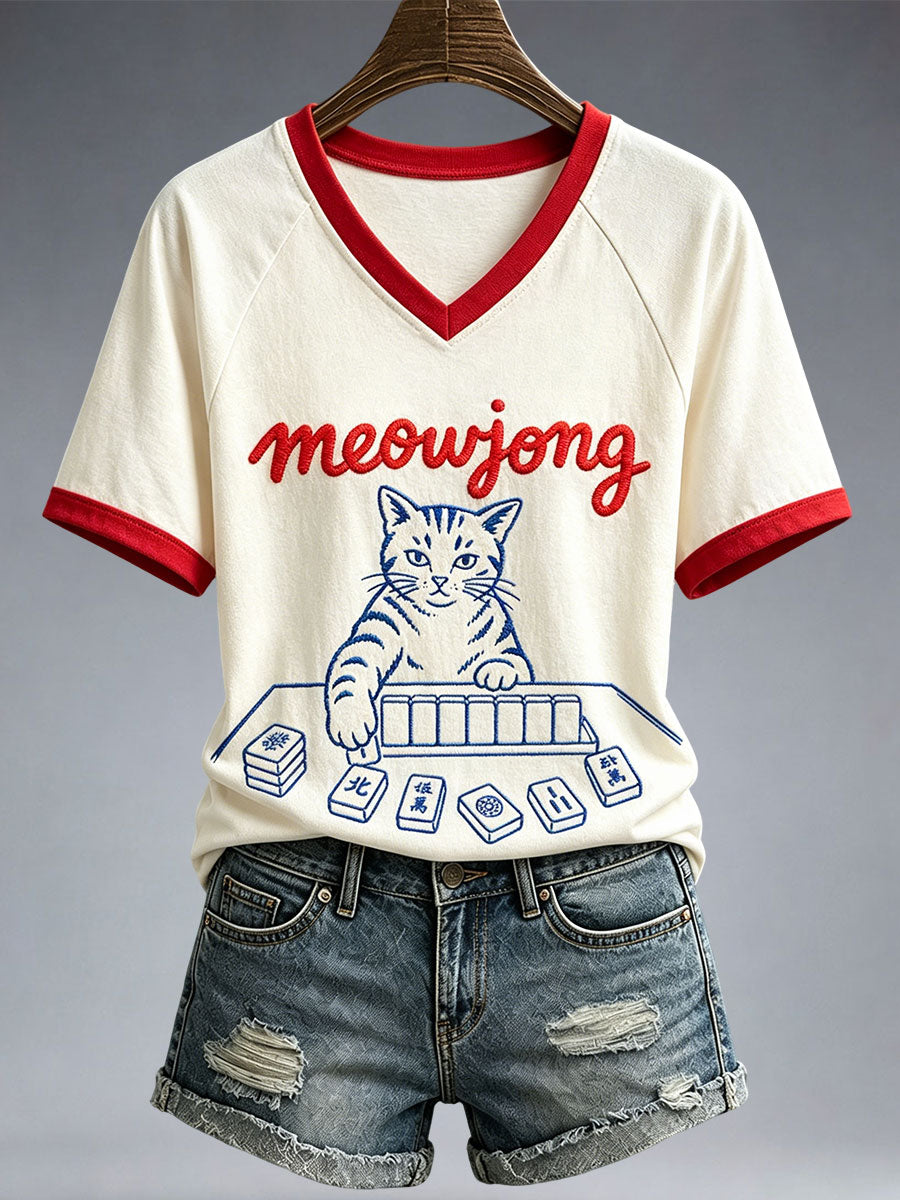 Women's Fun Cat Mahjong T-shirt