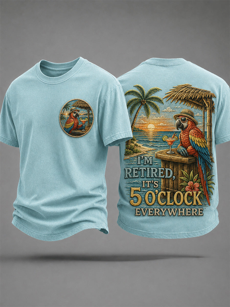 Men's I'm Retired It's 5 O'clock Everywhere Parrot Print Casual Tee