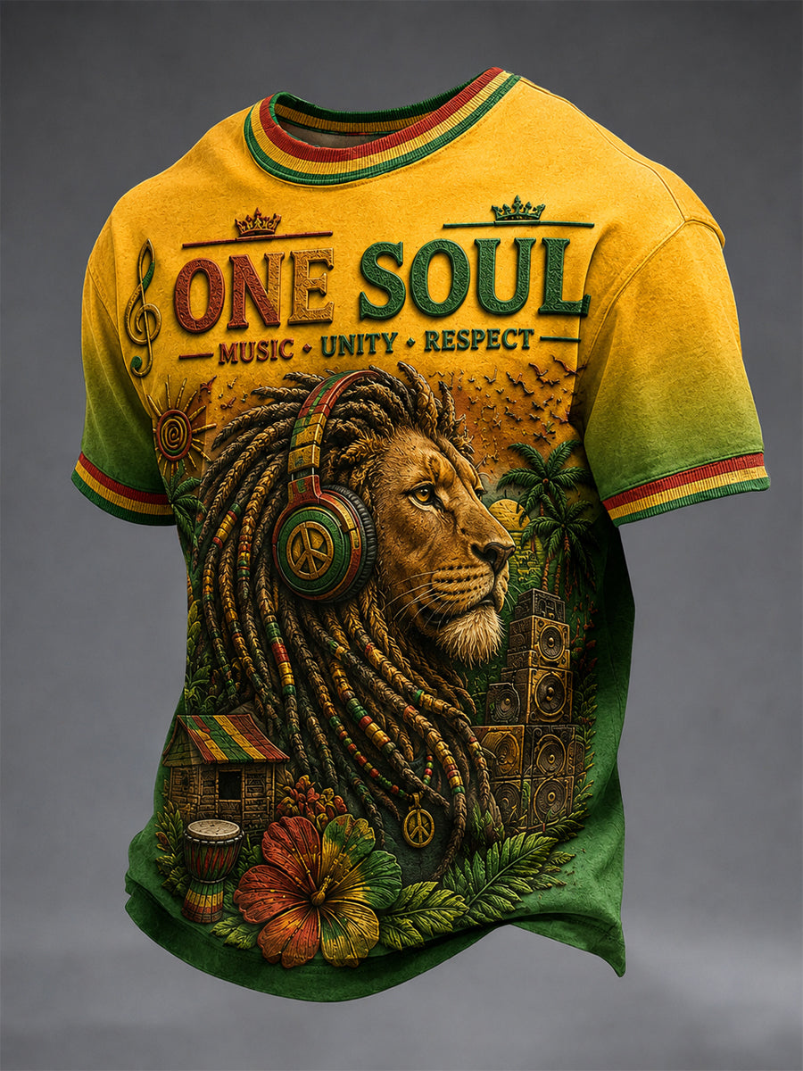 Retro Reggae Lion Gradient Casual T-Shirt