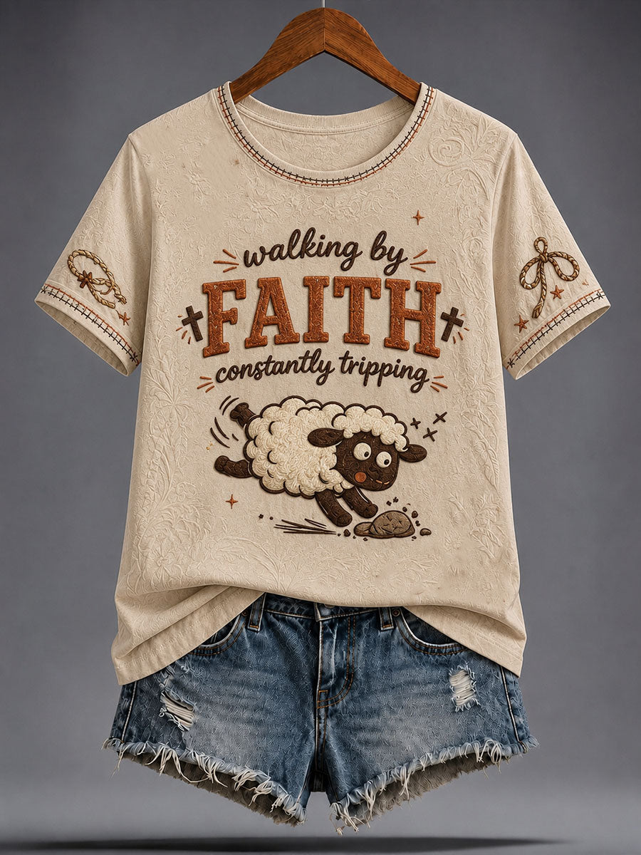 Women's WalkingG By Faith Tripping Constantly Sheep Short-sleeved T-shirt