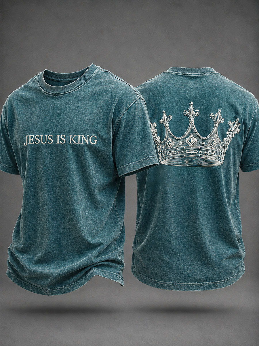 Men's “Jesus Is King”Christian Faith Printed Casual T-Shirt