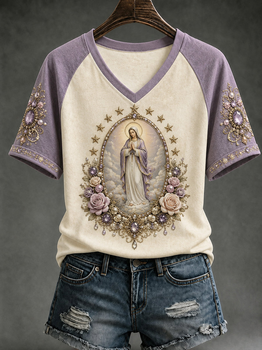 Women's Assumption of Mary Print V-neck T-Shirt
