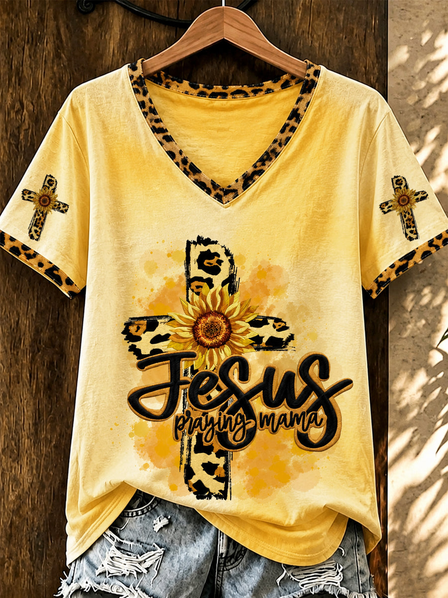 Women's Western Faith Printed V-neck T-shirt