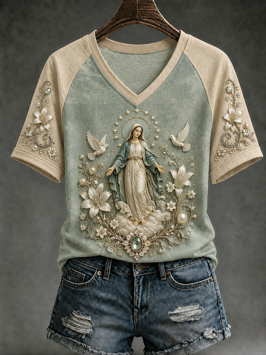 Women's Assumption of Mary Print V-neck T-Shirt