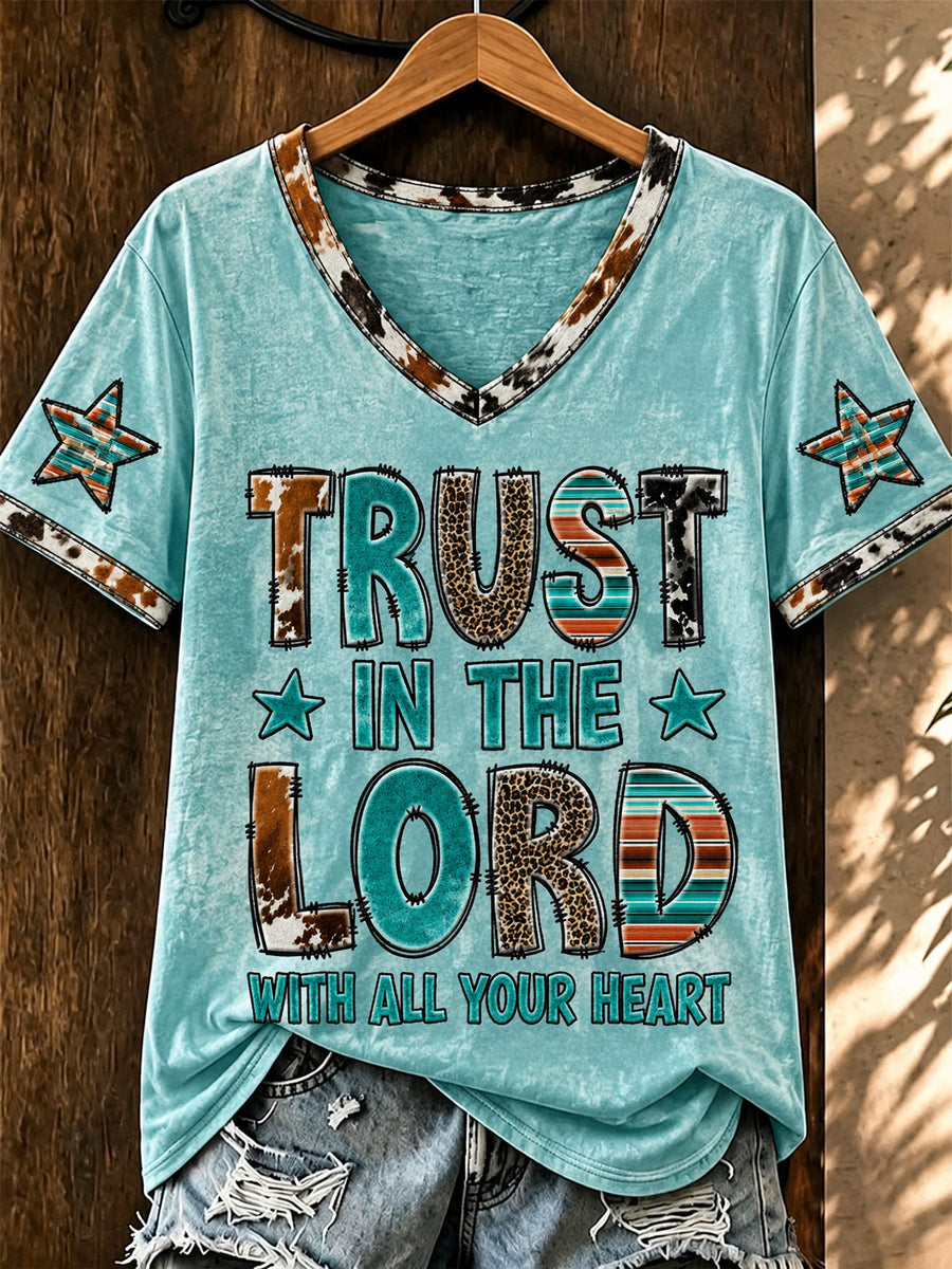 Women's Western Faith Printed V-neck T-shirt