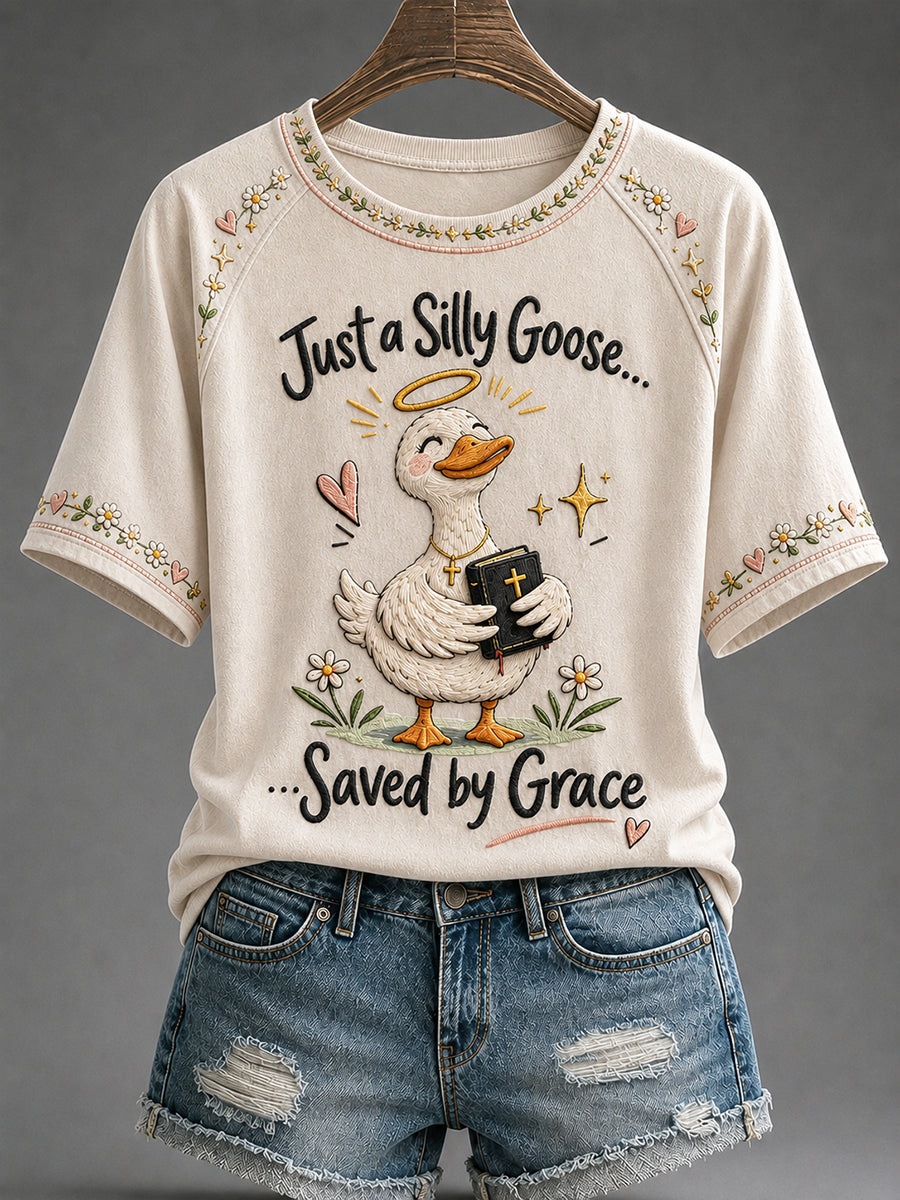 Women's 'Saved By Grace' Print Casual T-Shirt