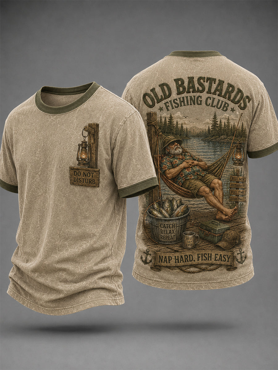 Men's Funny Old Bastards Fishing Club Lifetime Member Print Short Sleeve T-shirt