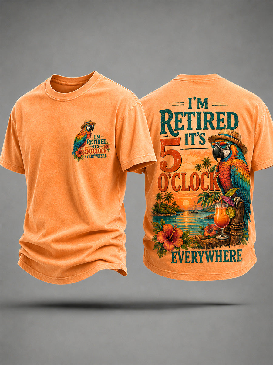 Men's I'm Retired It's 5 O'clock Everywhere Parrot Print Casual Tee
