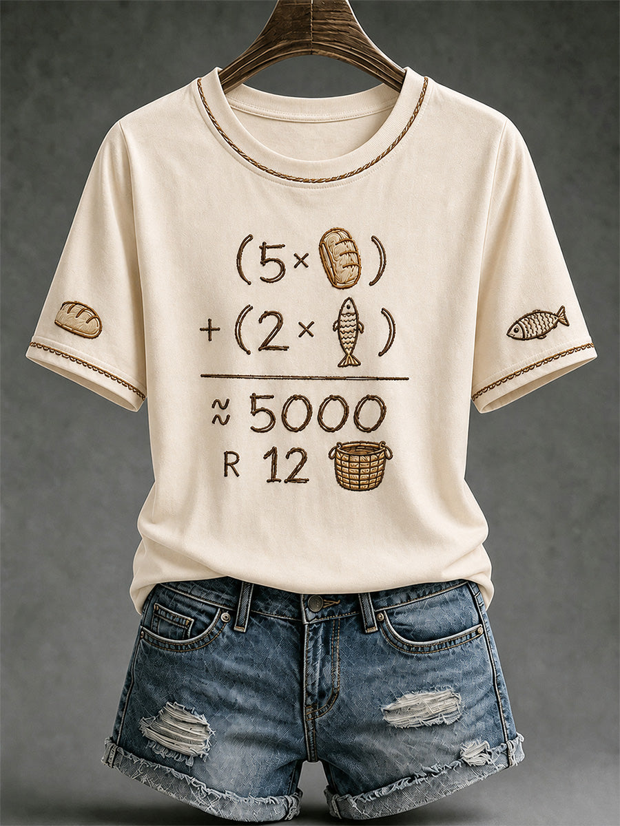 Women's Jesus 2 Fishes 5 Breads 5000 Chosen Against The Current Print Casual Tee