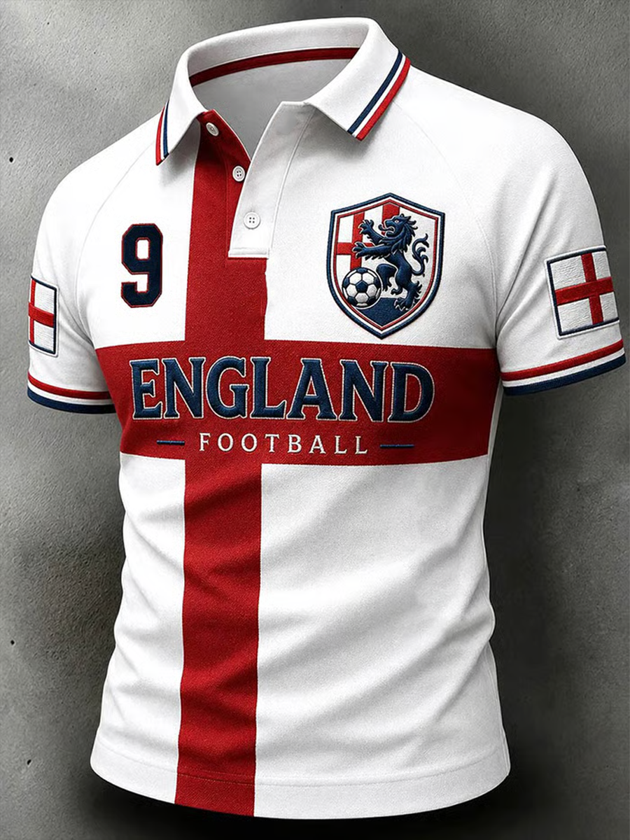 Men's UK Football Lover England Printed three buttons shoulder sleeve