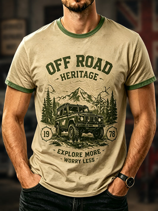Men's Retro Car Culture Print Casual Tee