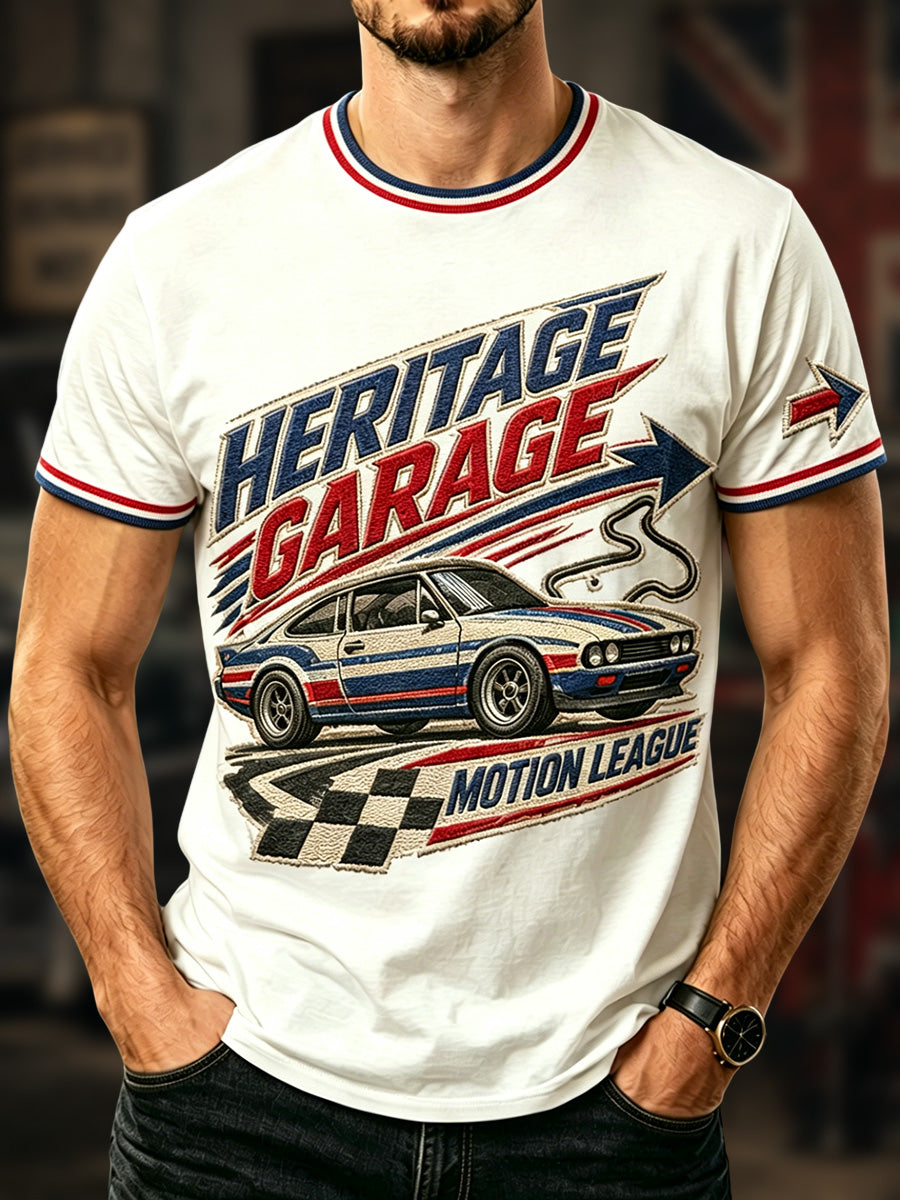 Men's Retro Car Culture Print Casual Tee