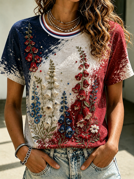 Women's Foxglove floral print short-sleeved T-shirt