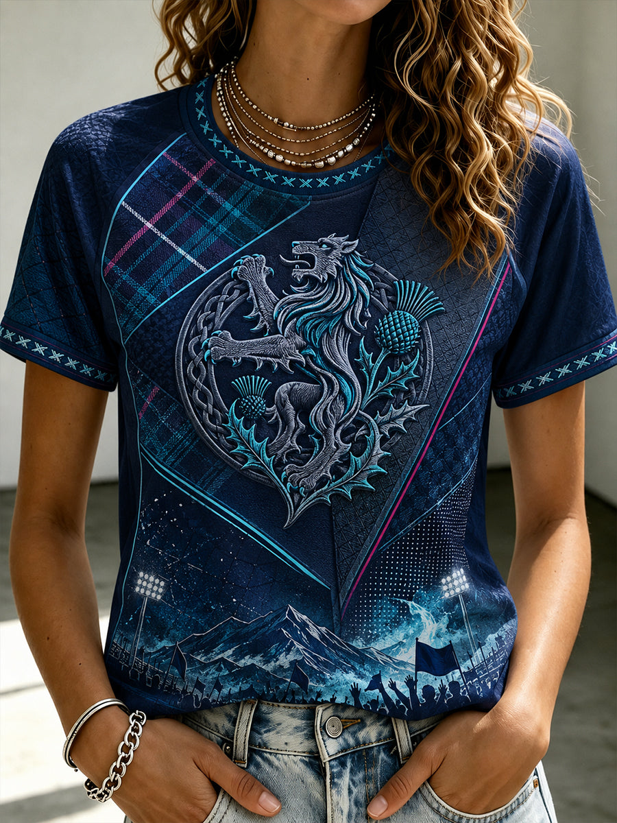 Women's Scotland Football Round Neck Short Sleeve T-shirt