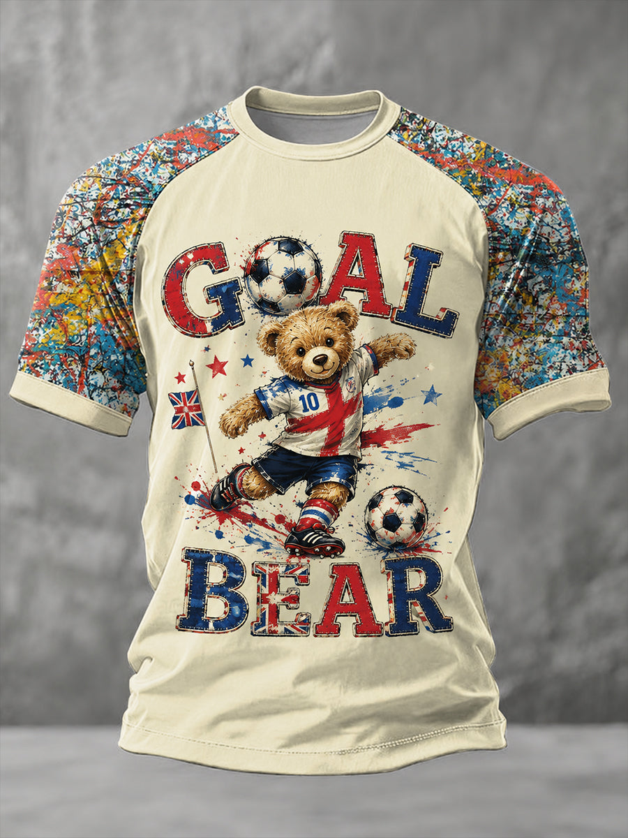 Vintage British Paddington Bear Soccer Art Print Casual T-Shirt
