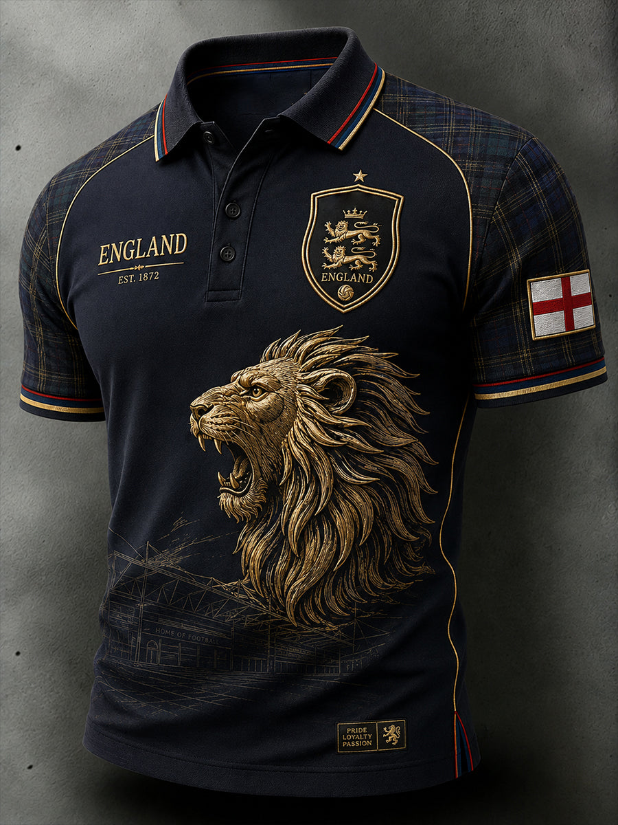 Retro England Football Fan Art Print Casual Polo Shirt