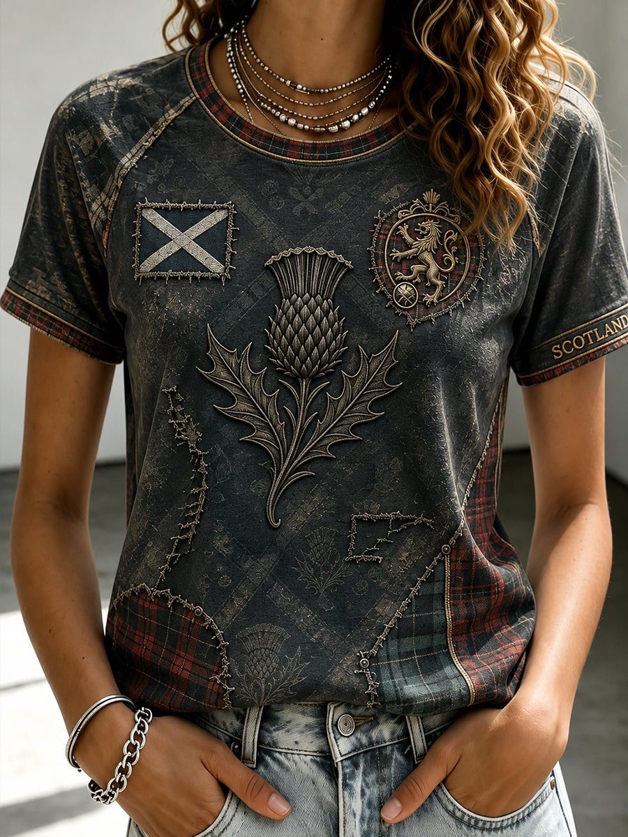 Women's Scotland Football Round Neck Short Sleeve T-shirt