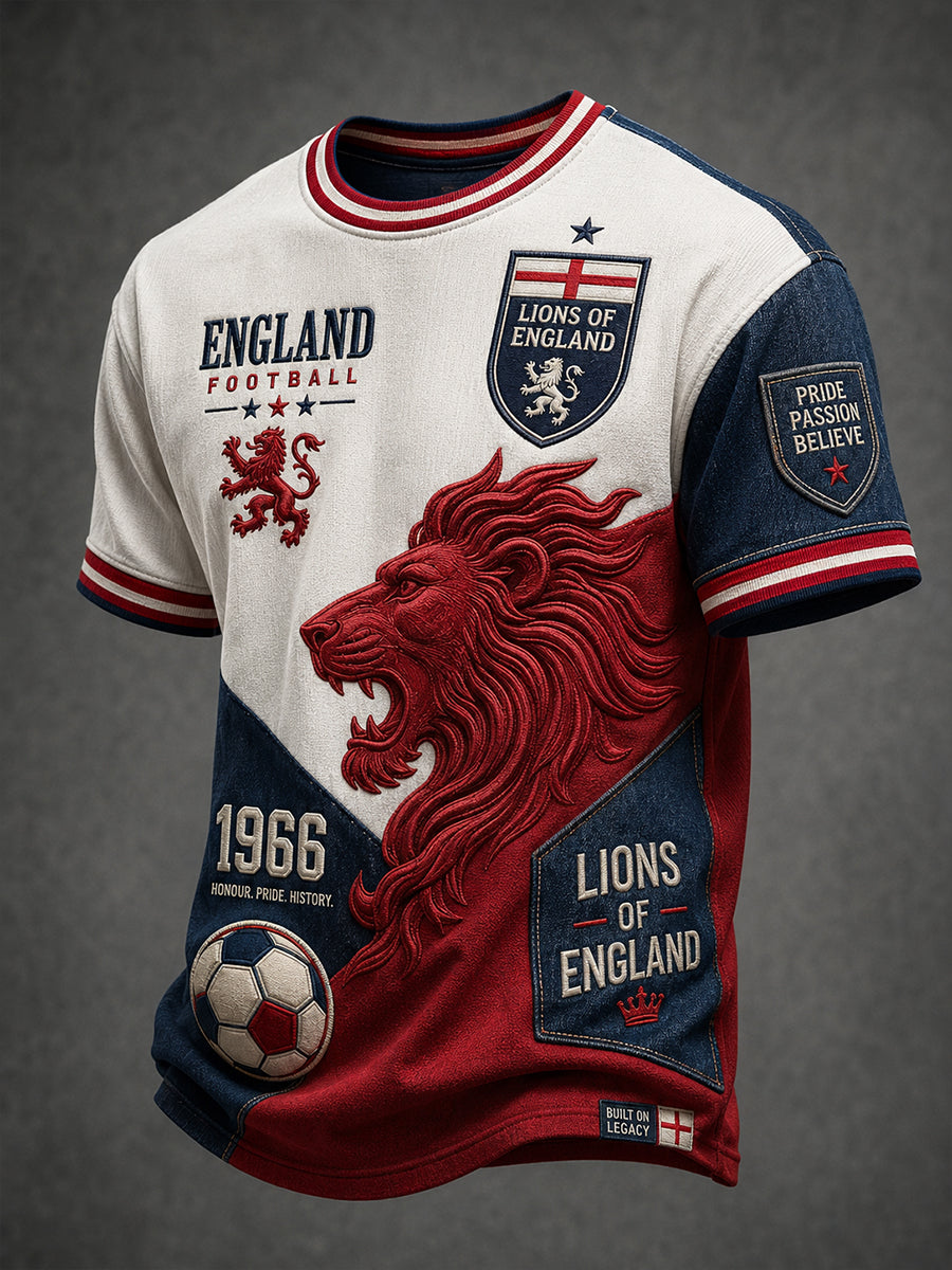 Retro England Football Fan Art Print Casual T-Shirt