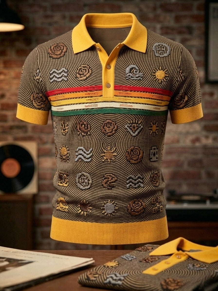 Men's Brown The Stone Rose Print Casual Polo Shirt
