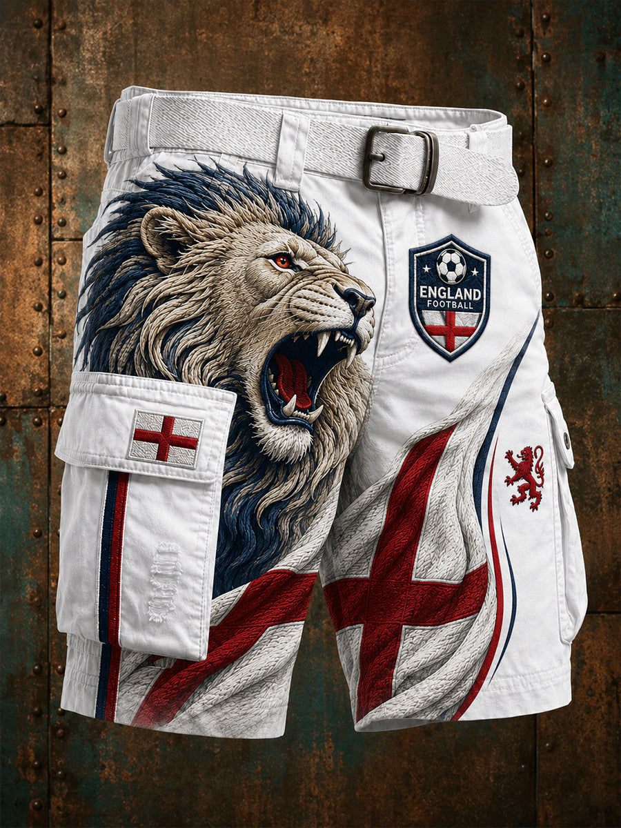 Retro England Football Fan Art Print Casual Athletic Shorts
