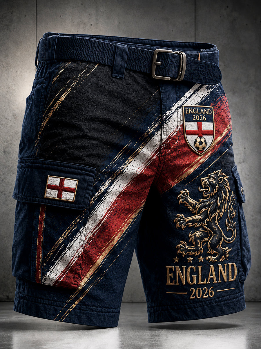 Retro England Football Fan Art Print Casual Athletic Shorts