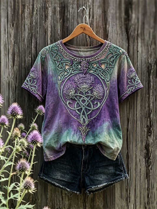 Women's Scotland Thistle Celtic Knot Gradient Print short-sleeved T-shirt