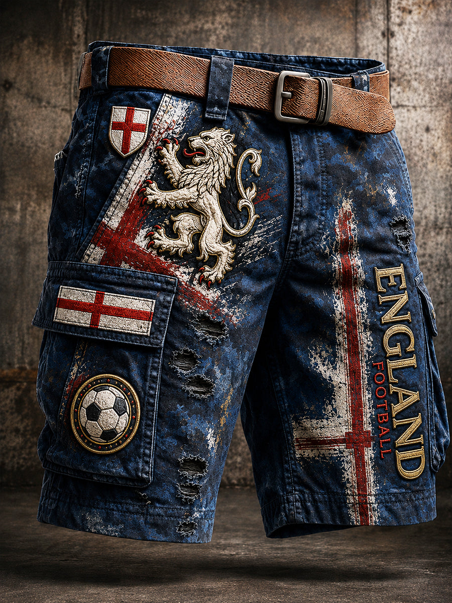 Retro England Football Fan Art Print Casual Trousers