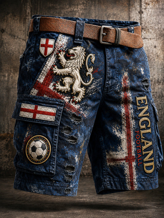 Retro England Football Fan Art Print Casual Trousers