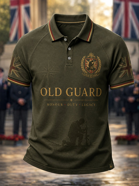 Men's Retro British Veteran Print Casual Polo