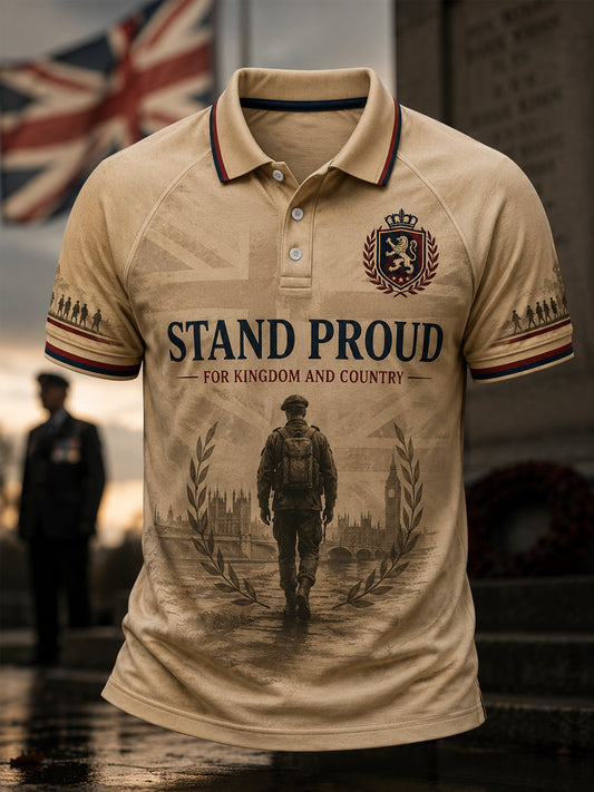 Men's Retro British Veteran Print Casual Polo