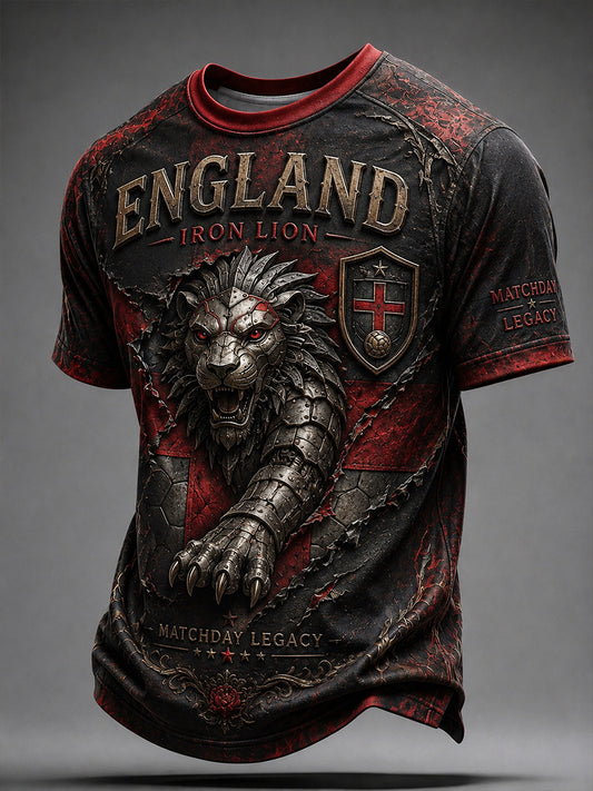 Retro England Football Fan Art Print Casual T-Shirt