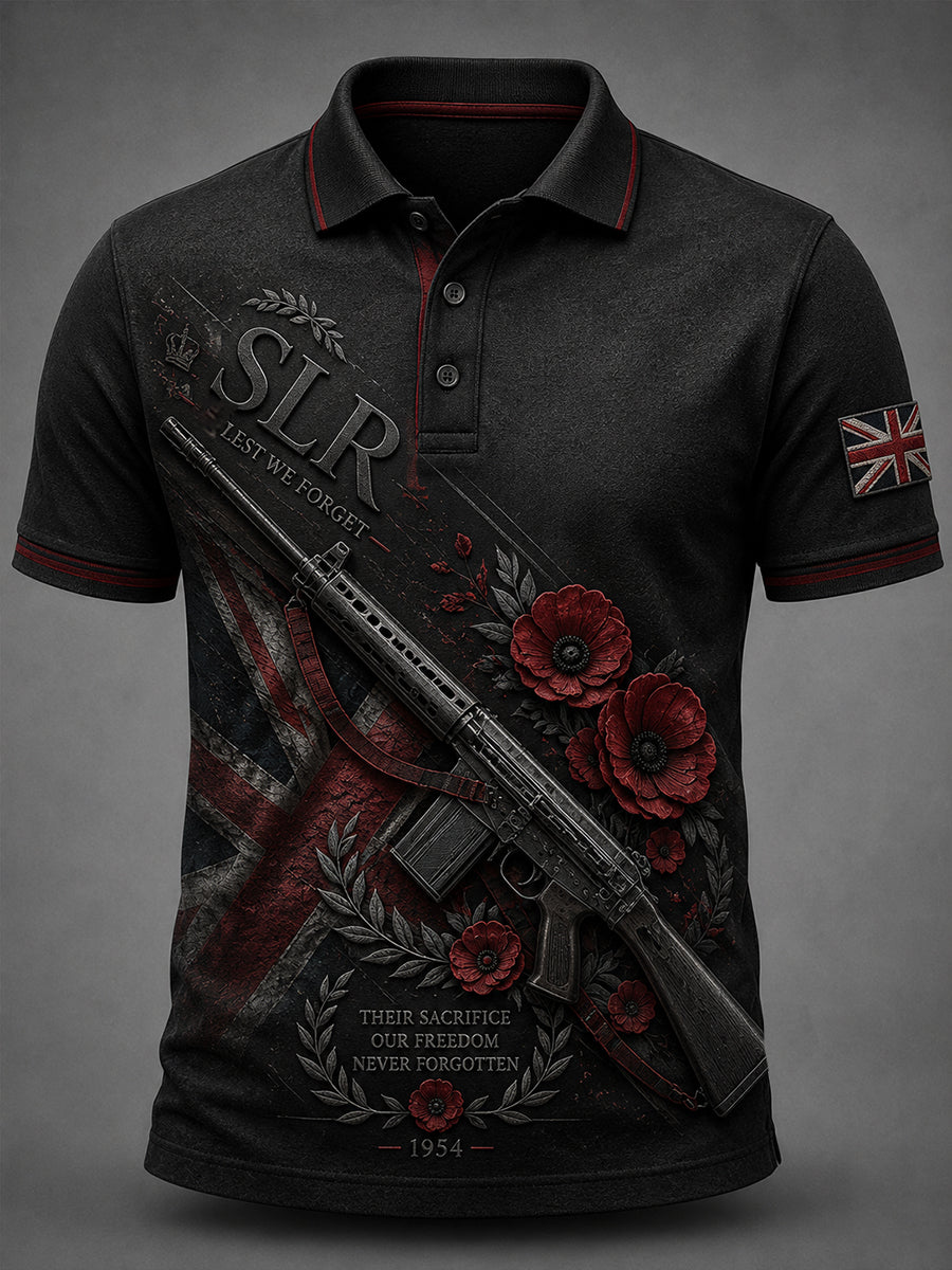 Men's Retro Weapon Print Short-Sleeve Polo Shirt