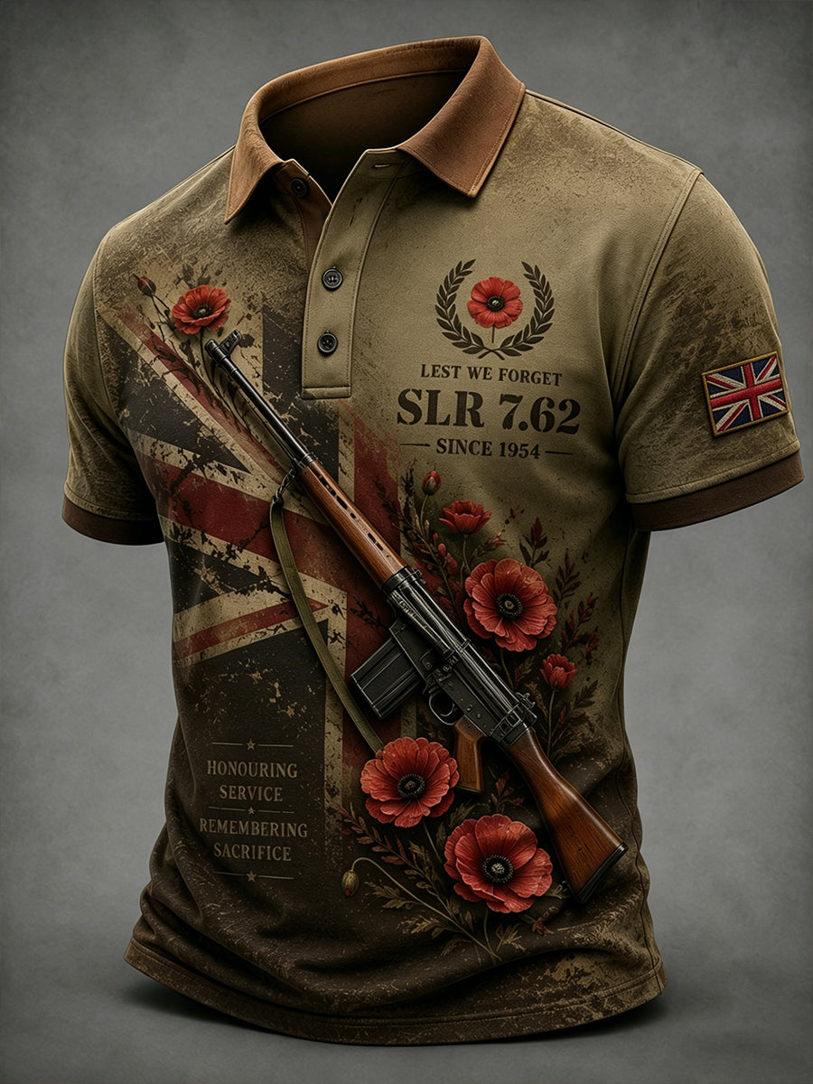 Men's Retro Weapon Print Short-Sleeve Polo Shirt