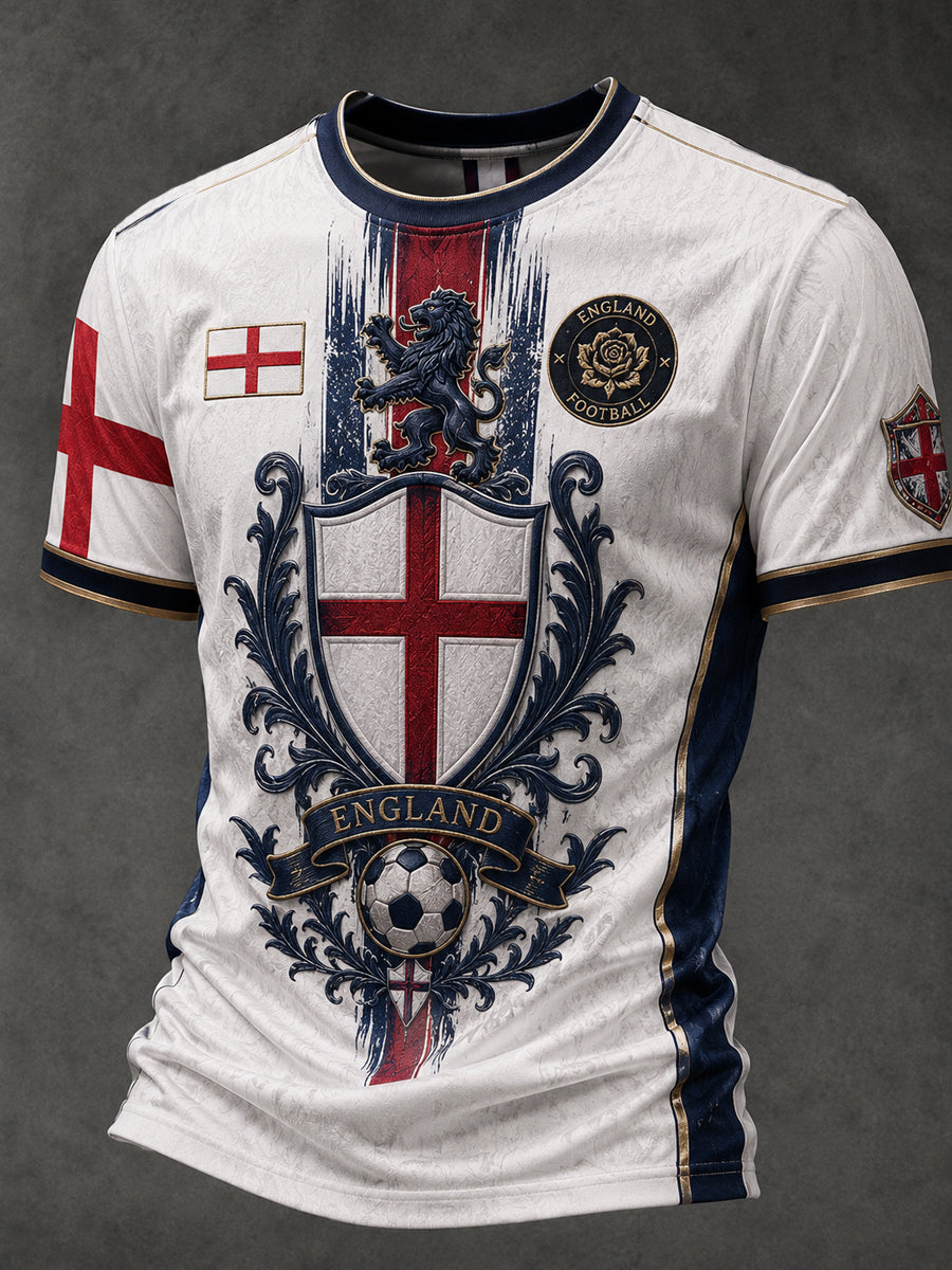Retro England Football Fan Art Print Casual T-Shirt