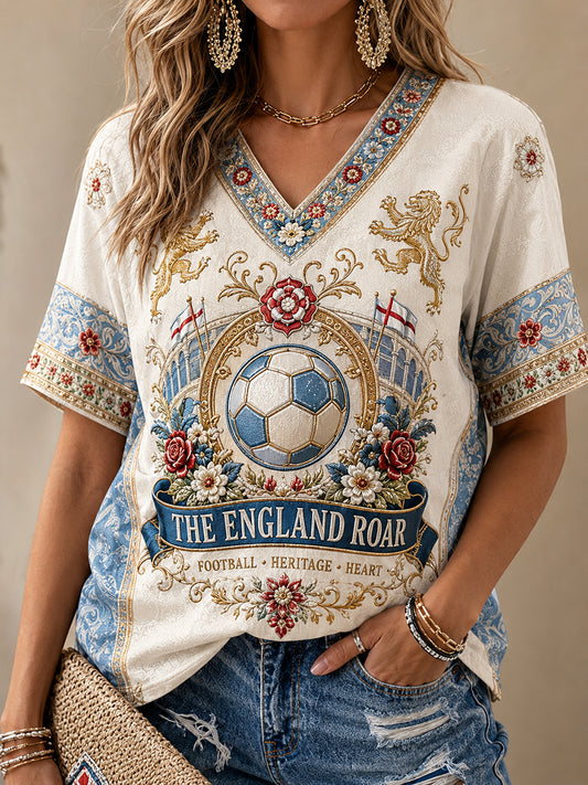 Retro England Football Fan Art Print Casual T-Shirt