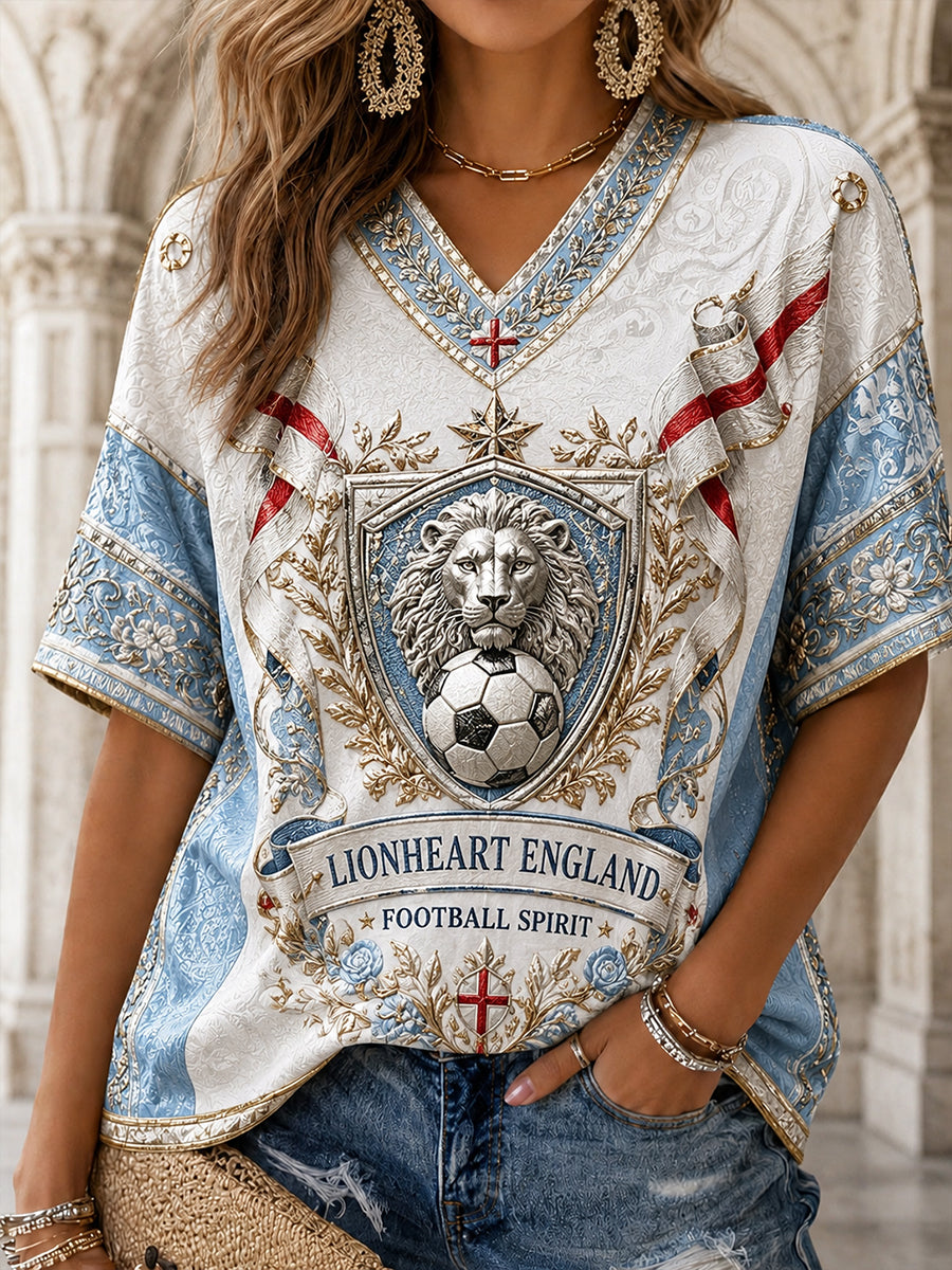 Retro England Football Fan Art Print Casual T-Shirt