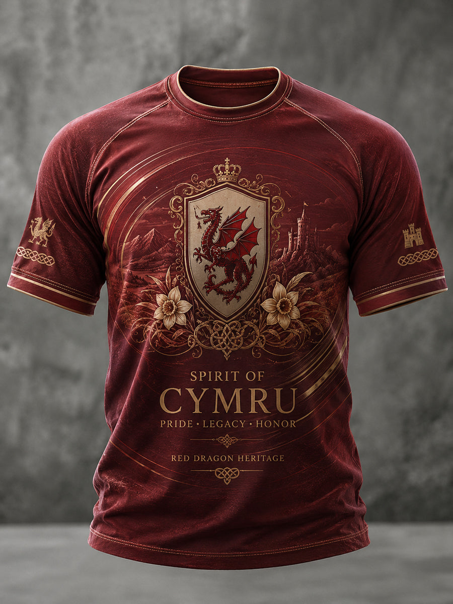 Men's Welsh Dragon Printed Casual Short Sleeves T-shirt